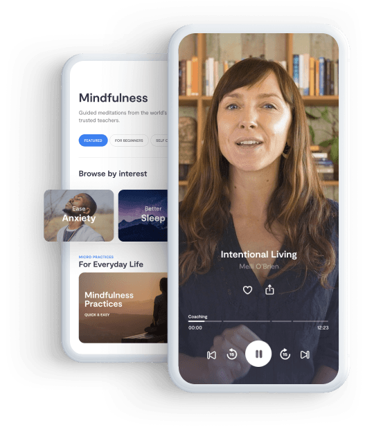 Mindfulness app on phone, with browse screen behind it